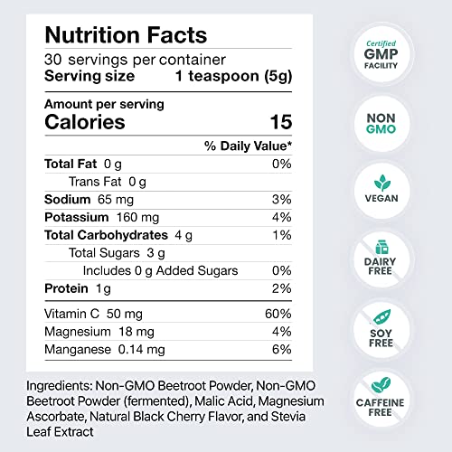 HumanN SuperBeets - Beet Root Powder - Nitric Oxide Boost for Blood Pressure, Circulation & Heart Health Support - Non-GMO Superfood Supplement - Natural Black Cherry Flavor, 30 Servings humanN