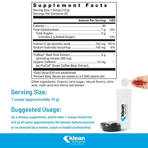 Klean ATHLETE Pre-Workout | Unique Formula with Beet Root Extract, Vitamin C, and Organic Caffeine to Support Athletic Endurance | 7 Ounces | Natural Lemon Tea Flavor