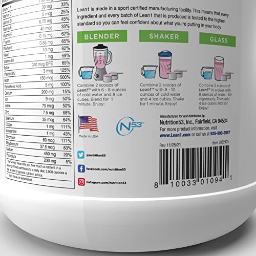 Lean1 Strawberry, 15 Serving tub, Fat Burning Meal Replacement by Nutrition53 N53