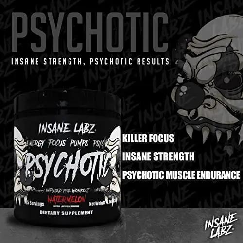 Insane Labz Psychotic Black Edition Mid Stimulant Pre Workout Powder, Energy Focus Insane Labz