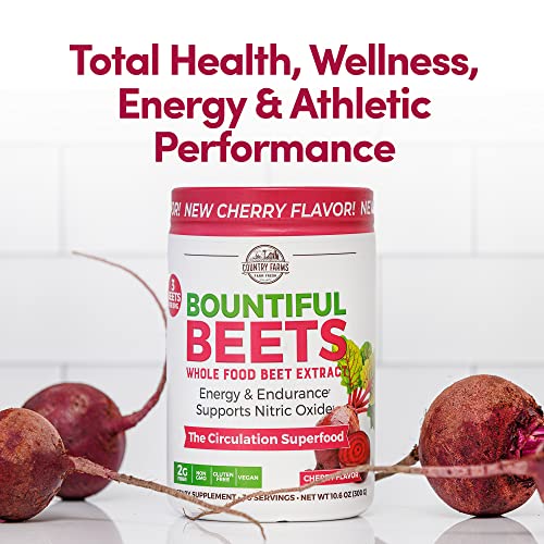 COUNTRY FARMS Bountiful Beets Powder, Wholefood Beet Extract Superfood, Natural Nitric Oxide Booster, Helps Support Healthy Circulation and Promote Energy, Natural Pump, Cherry Flavor, 60 Servings