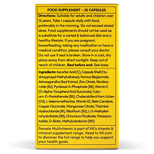 Vitl Female Multivitamin & Minerals Supplement - 30 Vegan Capsules - 21 Essential Active VITL