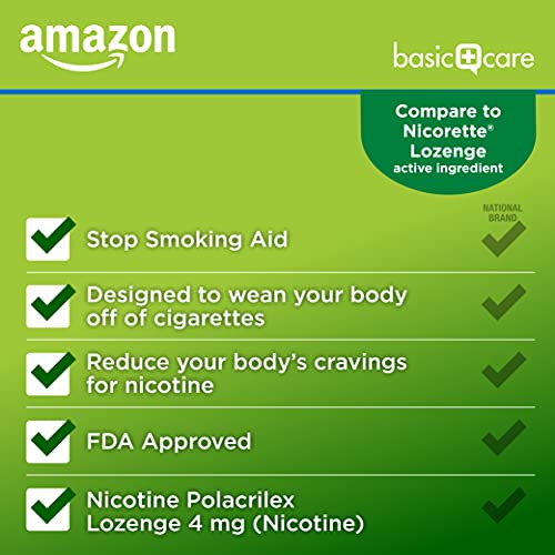 Amazon Basic Care Nicotine Polacrilex Lozenges, 4 mg, Mint Flavor Amazon Basic Care