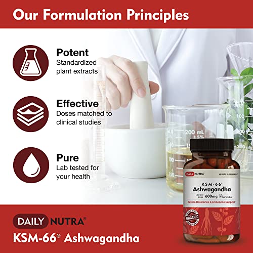 DailyNutra KSM-66 Ashwagandha 600mg Organic Root Extract - High Potency Supplement DailyNutra