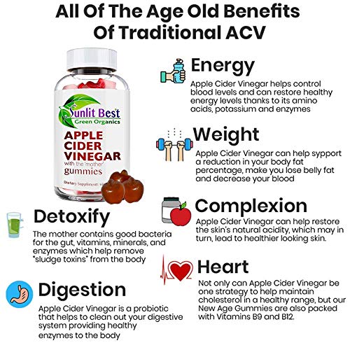 Apple Cider Vinegar Gummies Vitamins with The Mother, Delicious Immunity, Gluten Free Sunlit Best Green Organics