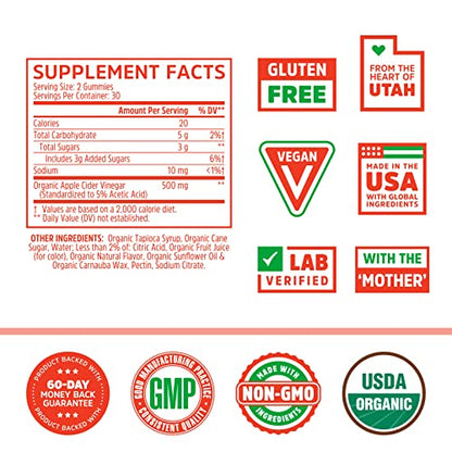 Zhou Nutrition Apple Cider Vinegar Gummies with The Mother, ACV Detox & Cleanse