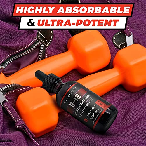 VITBOOST Vegan Liquid B-12 Drops – 60 x 5000 mcg Extra Strength Raspberry Flavored VITBOOST