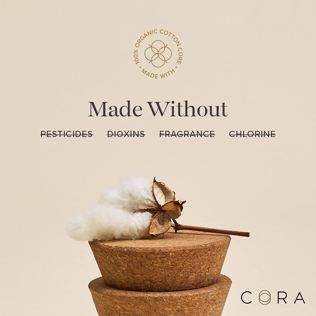 Cora Organic Applicator Tampons | Light Absorbency | 100% Cotton Core, Unscented, BPA-Free Compact