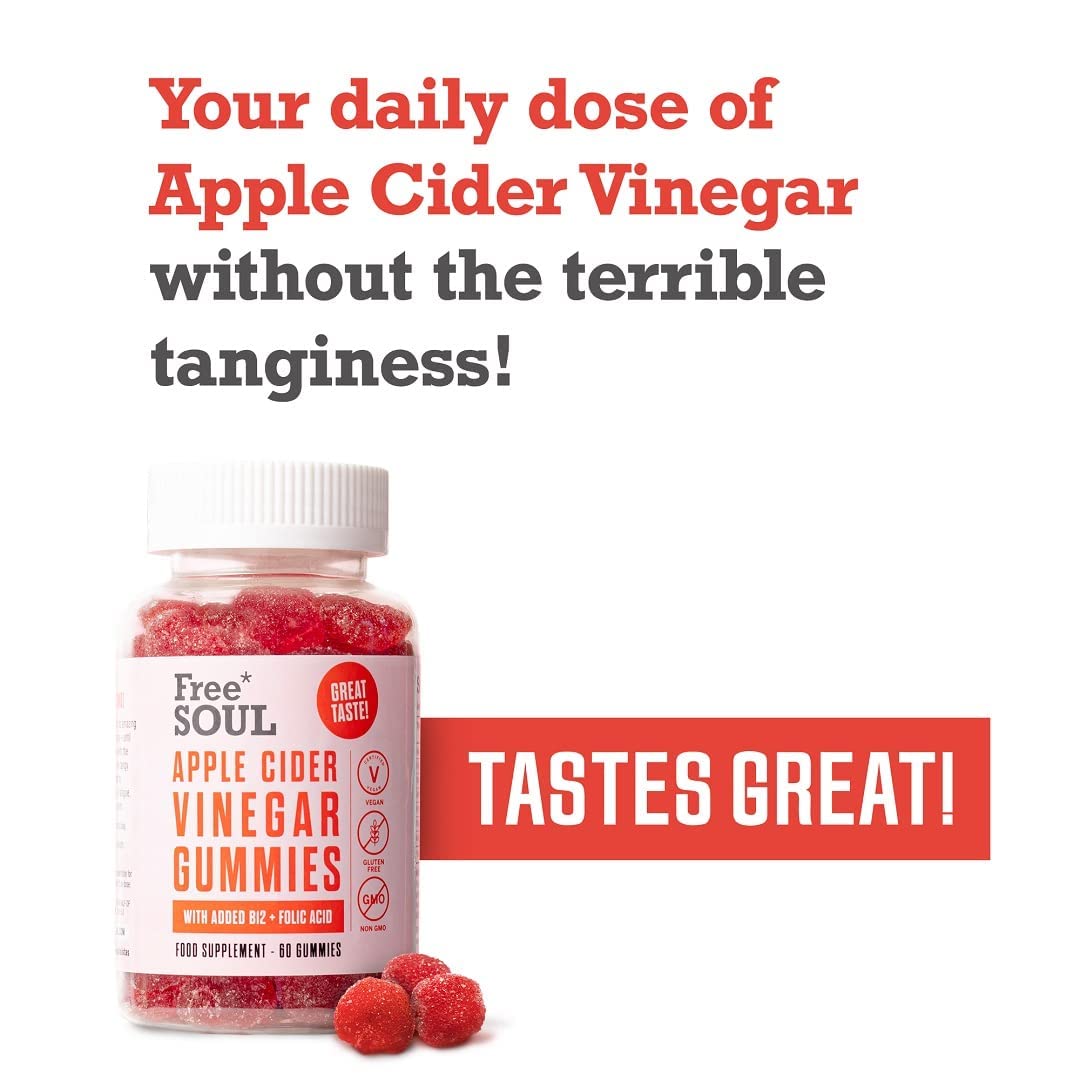 Apple Cider Vinegar Gummies with The Mother 1000mg Enhanced with Vitamin B12 & Folic Free Soul
