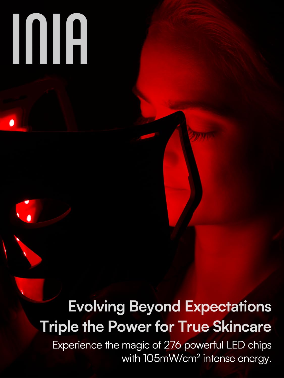 INIA GLOW Light Therapy Mask for Face, LED Mask with Red Blue Green Light and Advanced Near-Infrared INIA