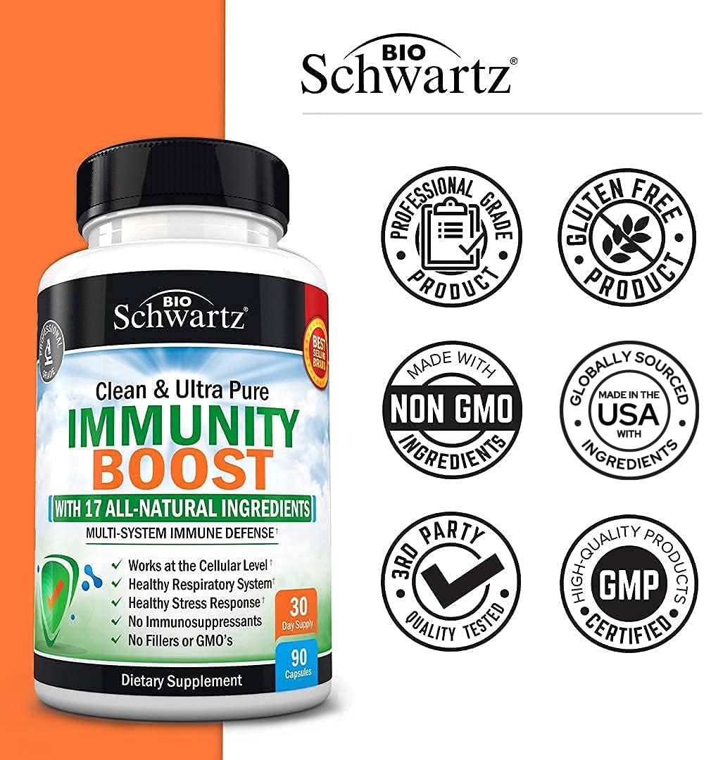 Immune Support Supplement with Vitamin C 1000mg Zinc Elderberry Extract Ginger BioSchwartz