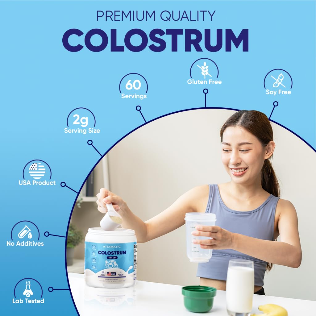 Vitamatic Bovine Colostrum Powder - 50% Highest IgG - Supplement for Gut Health Vitamatic