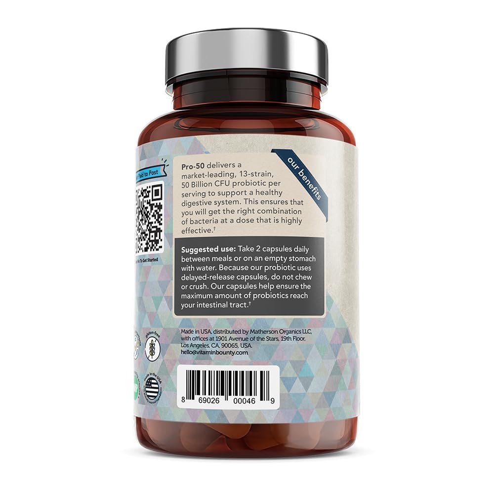 Vitamin Bounty Pro-50 Probiotics - 13 Probiotic Strains, Gut Health, Digestive Health Vitamin Bounty