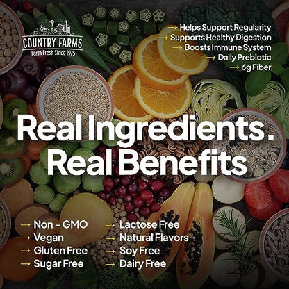 Country Farms Fiber Care Prebiotic Gummies, 6g of Fiber Per Serving, FOS from Beets Country Farms