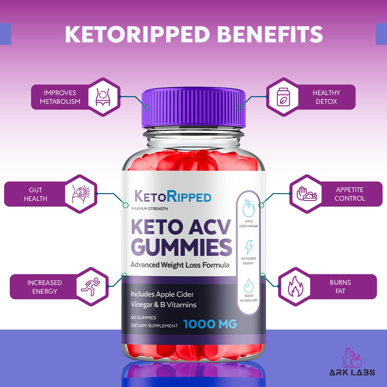 (5 Pack) Keto Ripped ACV Gummies, Keto Ripped ACV Gummies Advanced Weight Loss 1000MG Ark Labs