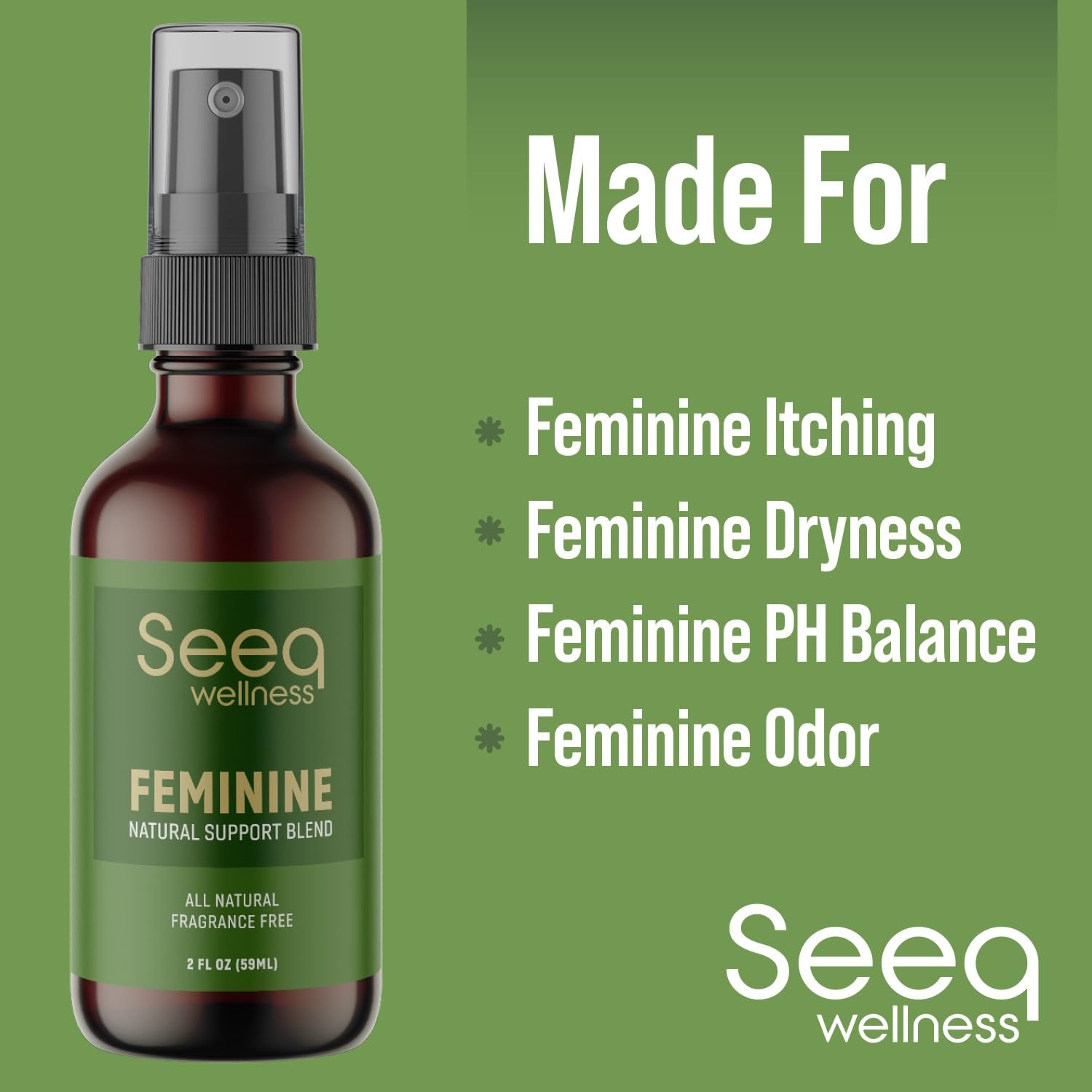 All Natural Feminine Deodorant Spray - for Vaginal Itch, Irritation & Odor - Feminine Hygiene Spray Seeq Wellness