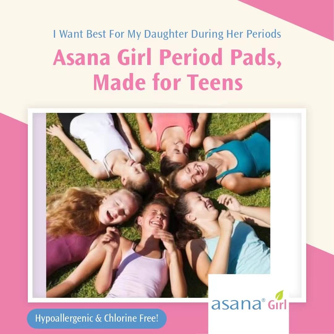 Asana Panty Liners for Girls, Organic Cotton Cover – Controls Odor Naturally, Pads Without Wings Asana