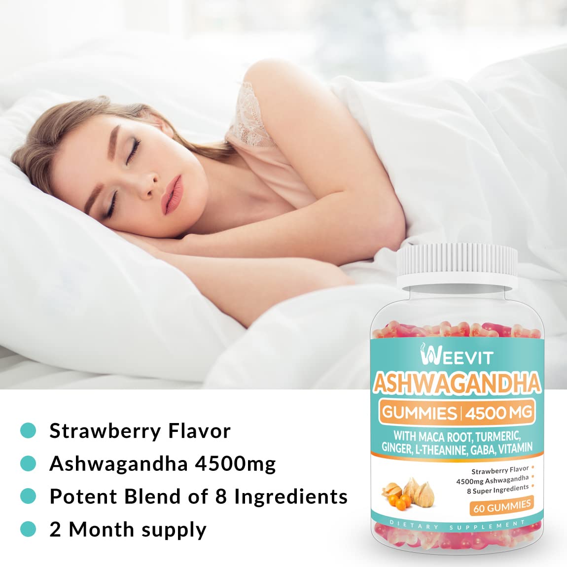 Ashwagandha Gummies 4500mg for Women & Men, Ashwagandha Gummy with Maca Root WEEVIT