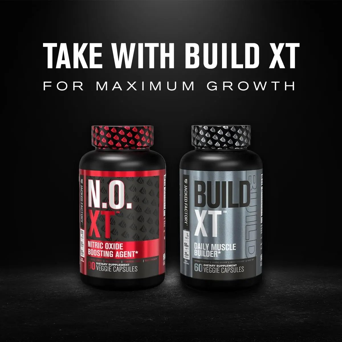 Jacked Factory Muscle Builder Supplement Stack - Build-XT Muscle Builder & N.O. XT Nitric Oxide Boosting Agent for Dual Muscle Building Support (30 Day Supply)