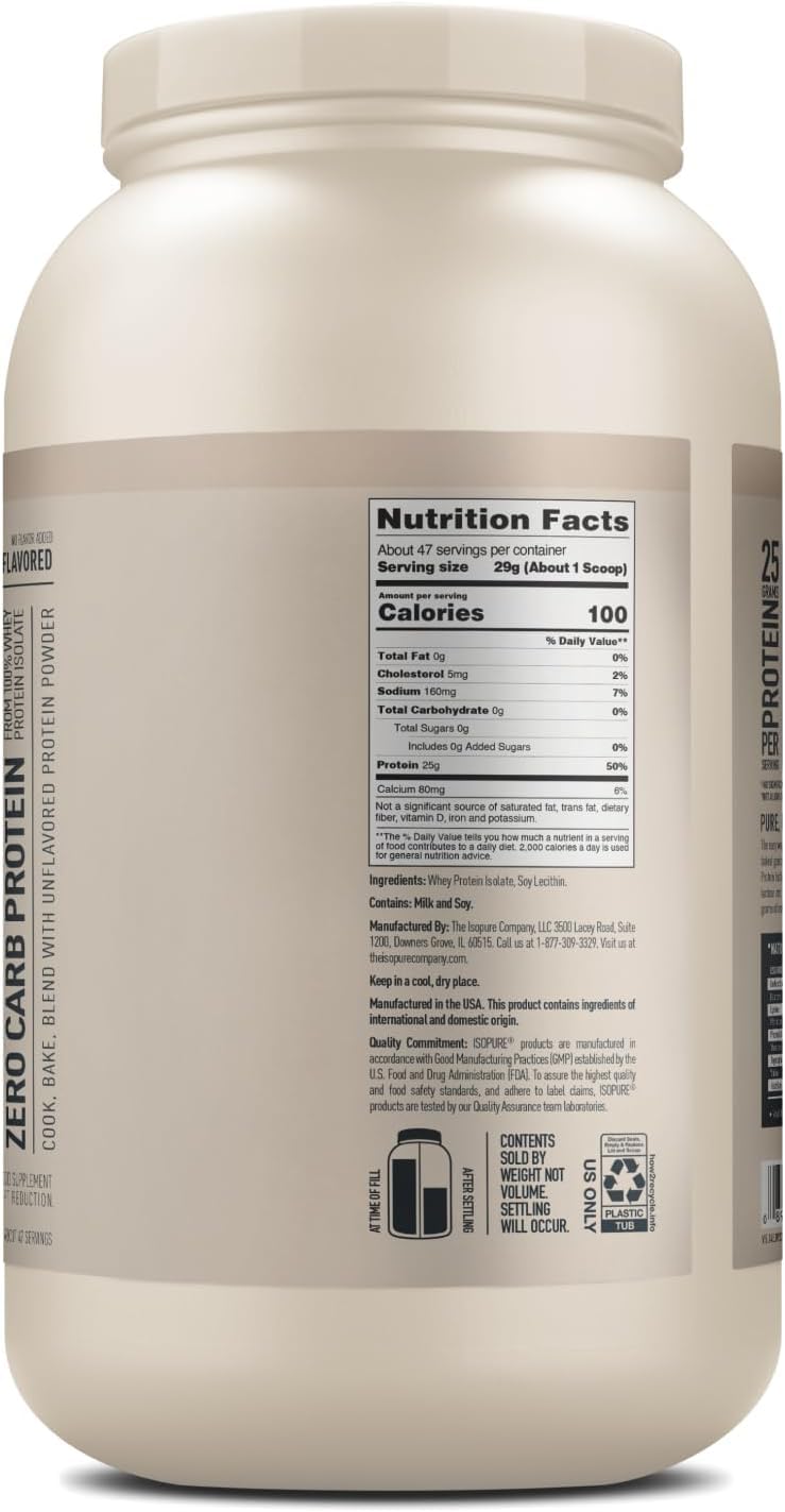 Isopure Unflavored Protein, 25g Whey Isolate, Zero Carb & Keto Friendly, 47 Servings Isopure