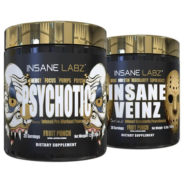 Insane Labz Psychotic Gold and Insane Veinz Gold Pre Workout Nitric Oxide Booster Stack