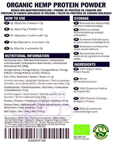 Indigo Herbs Organic European Hemp Protein Powder 500g Indigo Herbs