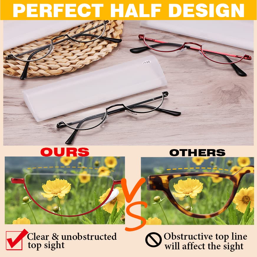Yiwaeye 3 Pack Half Moon Reading Glasses Anti Blue Light UV, Half Frame Semi Lens Slim Yiwaeye