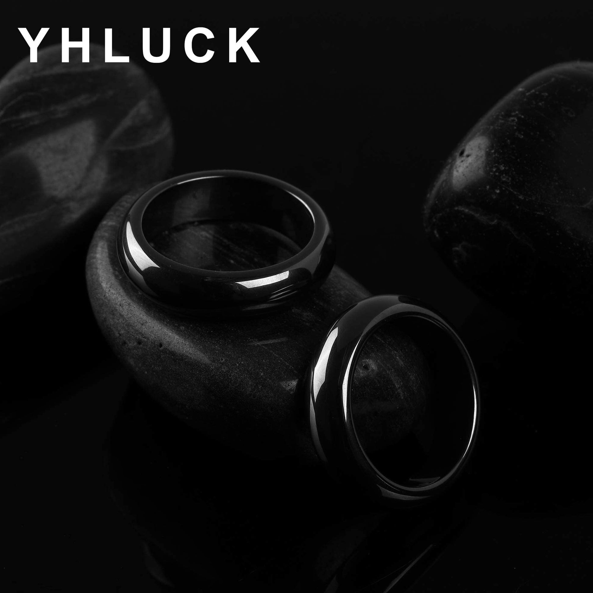 2PCS Genuine Hematite Ring for Women Men Unisex, Black Hematite Stone Ring Anxiety Balance Yhluck