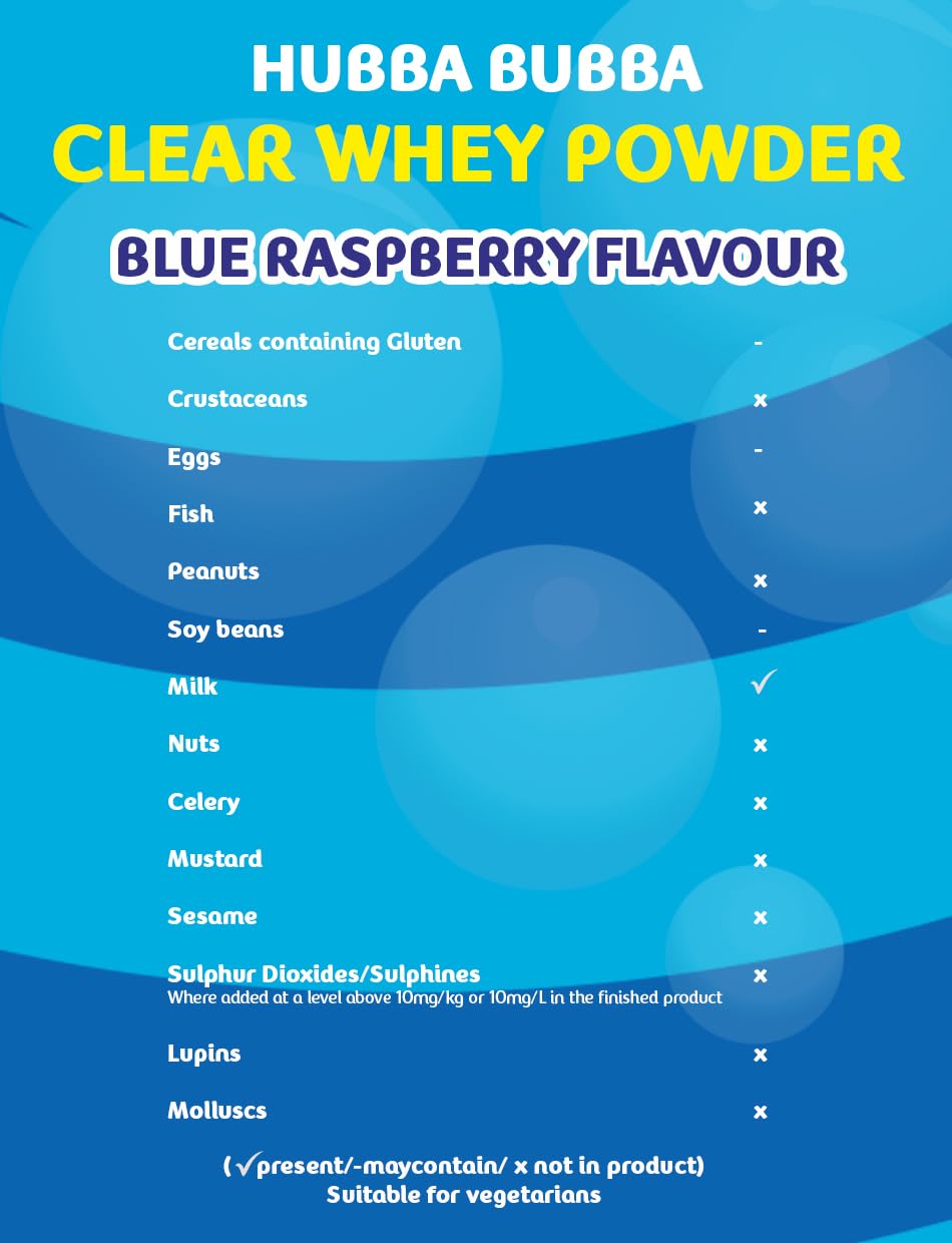 Hubba Bubba Blue Raspberry Clear Whey Isolate, Protein Powder Drink, 405g Pouch Hubba Bubba