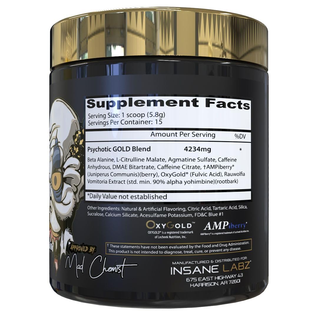 Insane Labz Psychotic Gold, High Stim Pre Workout Powder, Extreme Lasting Energy Insane Labz
