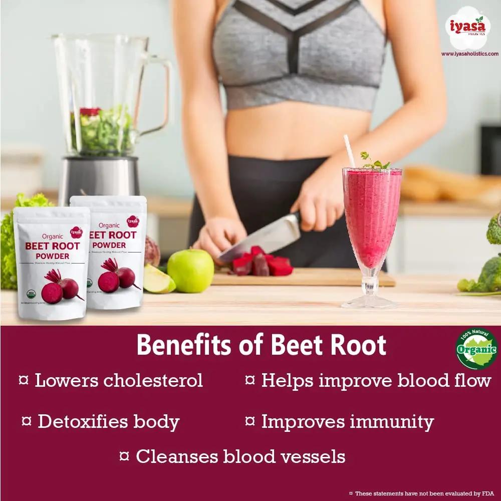 Iyasa Organic Beet Root Powder, Plant Based, Vegan, Gluten-Free, Beetroot Superfood, Nitric Oxide Boost, Blood Circulation Support, Pre Post Workout, Baking and Cooking 8 oz 223 gm