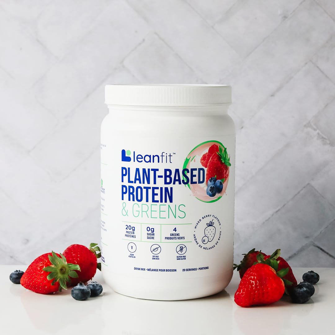 LeanFit Plant-Based Protein & Greens, Natural Berry, 20g Protein, 19 Servings, 1.25 Pound LeanFit
