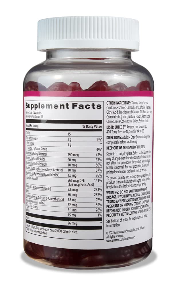 Amazon Basics Adult Multivitamin, 150 Gummies, 75-Day Supply, Mixed Berry Amazon Basics