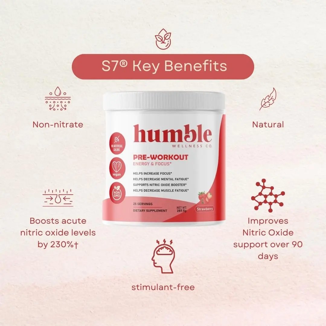 Humble Wellness Pre-Workout: Increase Focus, Decrease Mental Fatigue, Supports Nitric Oxide Booster, Decrease Muscle Fatigue, No Artificial Colors, Vegan, Non GMO, 25 Servings