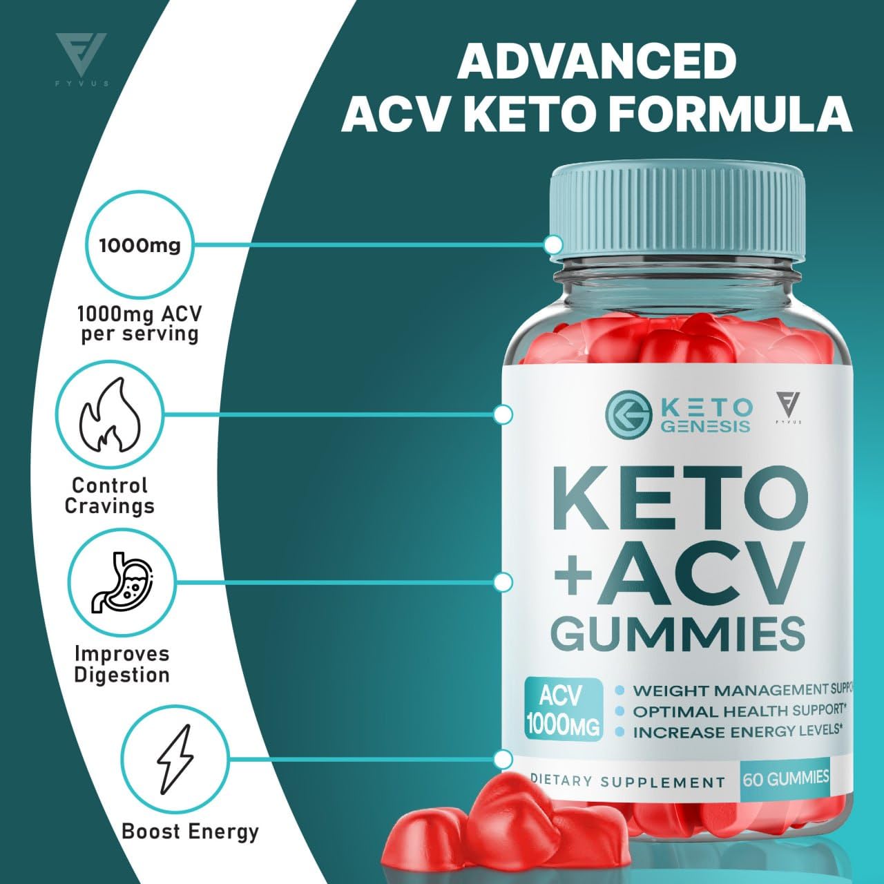 Keto Genesis Keto ACV Gummies Advanced Weight Loss, Ketogenesis Keto + ACV 1000MG Fyvus