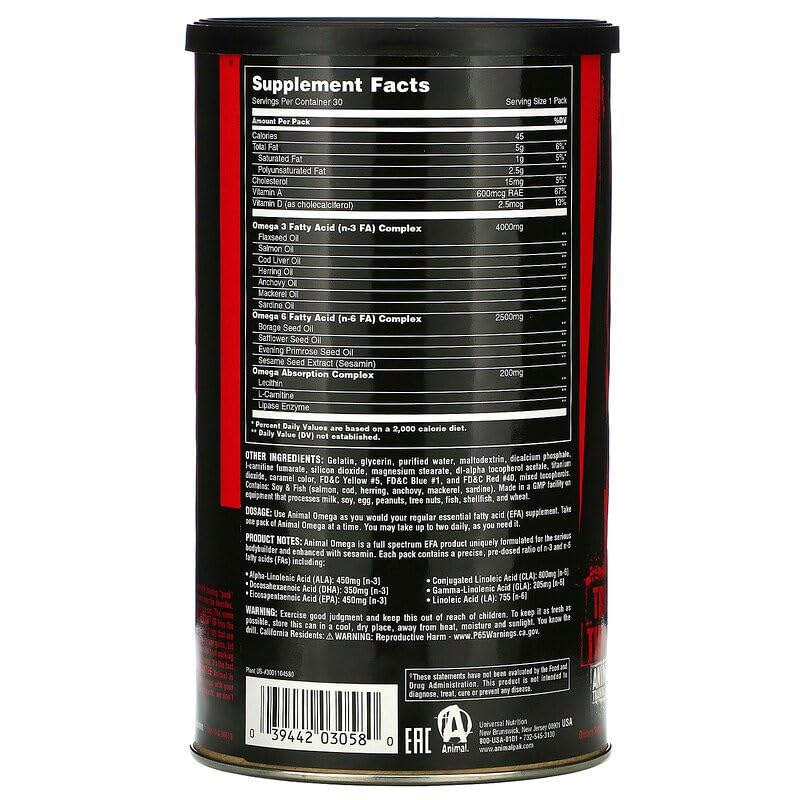 Animal Omega – Omega 3 & 6 Supplement – Fish Oil, Flaxseed Oil, Salmon Oil, Cod Liver Animal