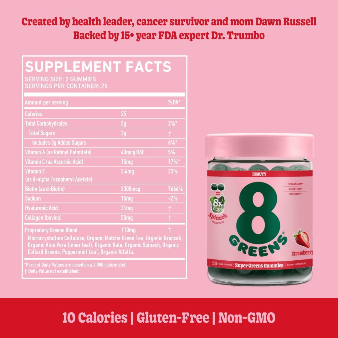 8Greens Skin Gummies with Collagen & Biotin - for Healthy Skin, Hair, and Nails 8Greens