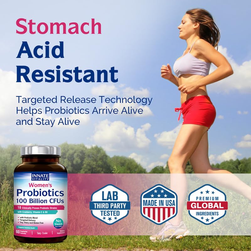 Innate Vitality Women’s Probiotics, 100 Billion CFUs 18 Strains, with Cranberry, Vitamin C Innate Vitality