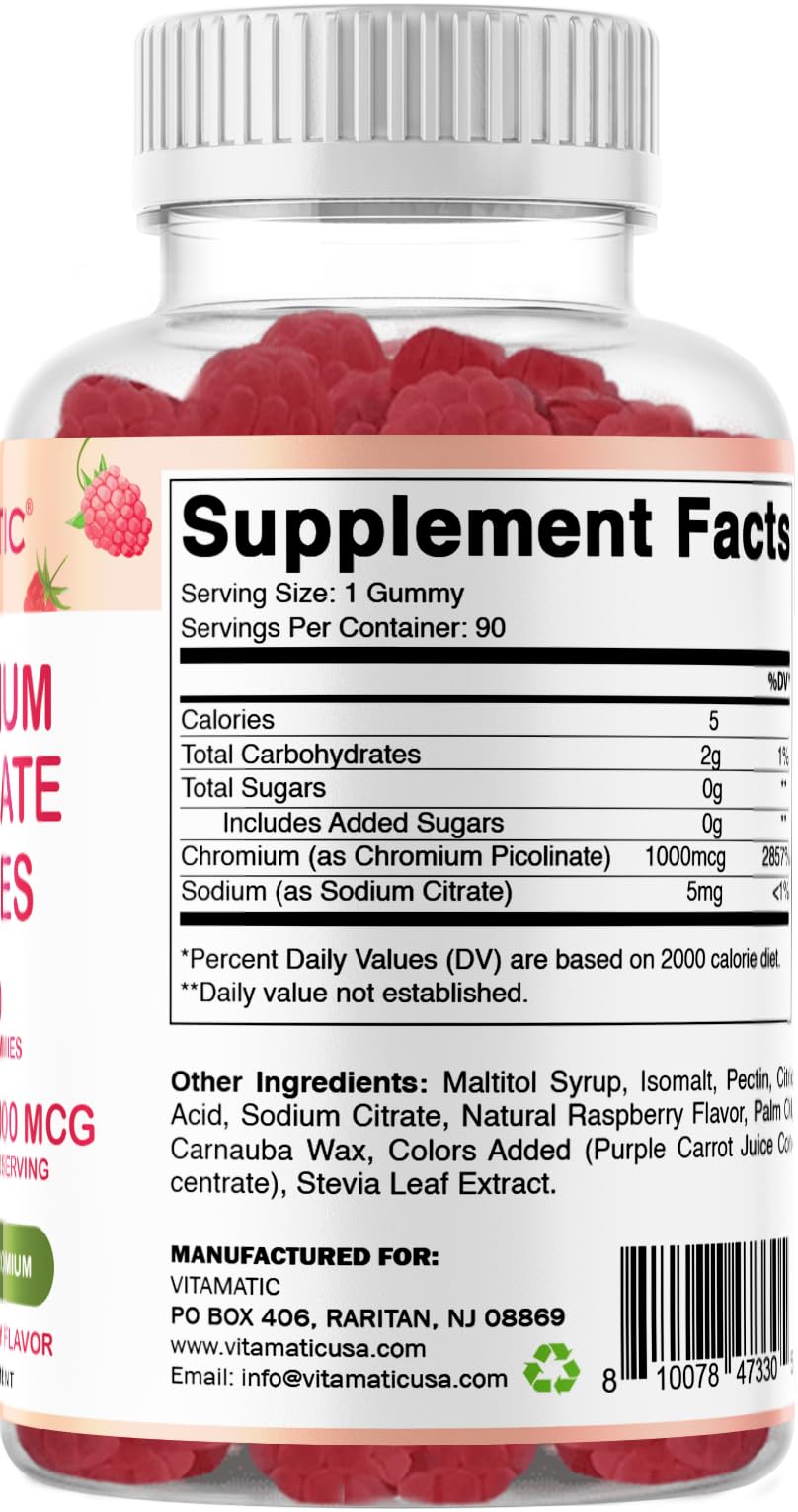 Vitamatic Chromium Picolinate 1000 mcg - 90 Gummies - High Potency Chromium Vitamatic