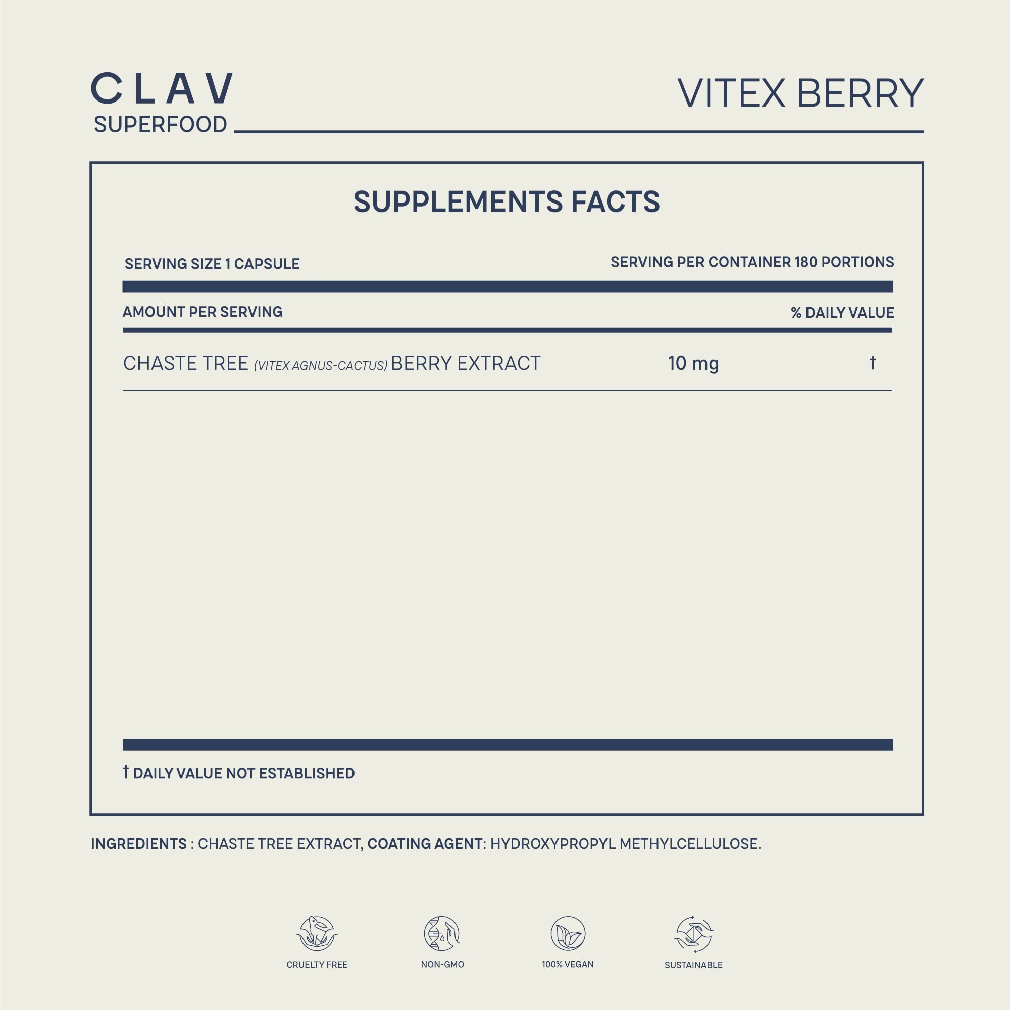 Vitex Berry - Premium Chasteberry 4:1 Extract (Vitex Agnus Castus) - Menopause & PMS Support CLAV