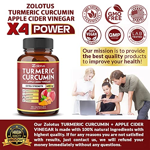 7 in 1 Turmeric Curcumin + Apple Cider Vinegar Capsules, Equivalent to 4080mg Zolotus