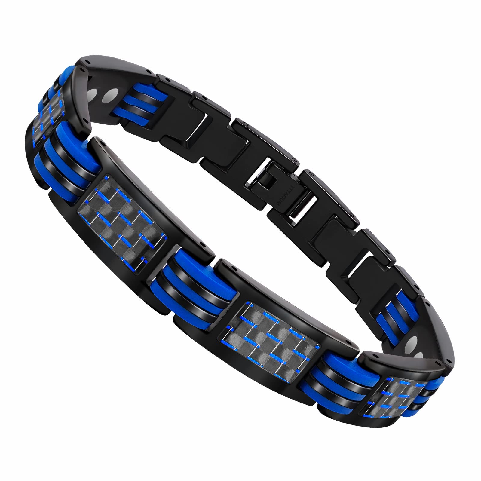 JEROOT Magnetic Bracelets for Men, Blue Carbon Fiber Pure Titanium Magnetic Bracelet