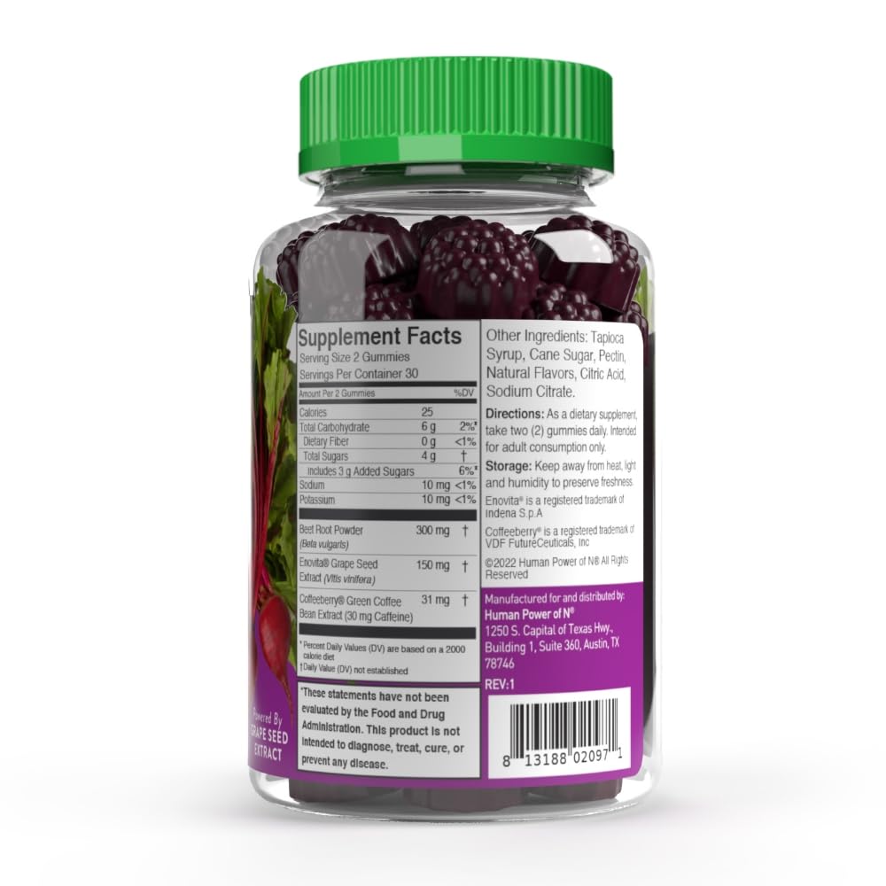 humanN SuperBeets Energy Gummies - Quick Energy & Mental Focus - Help Increase Nitric humanN