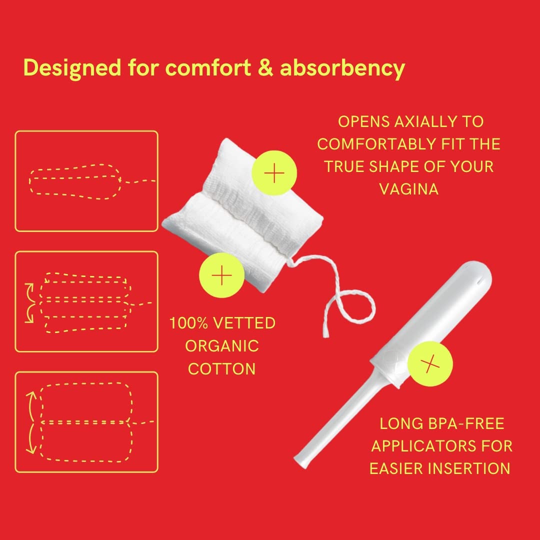 August Organic Cotton Tampons, Regular tampons, BPA Free Long Applicators, Non-Toxic Organic August