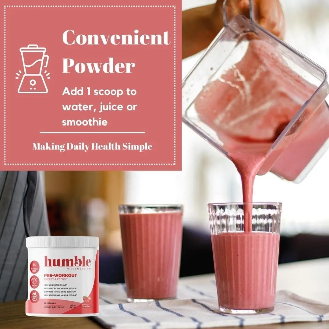 Humble Wellness Pre-Workout: Increase Focus, Decrease Mental Fatigue, Supports Nitric Oxide Booster, Decrease Muscle Fatigue, No Artificial Colors, Vegan, Non GMO, 25 Servings