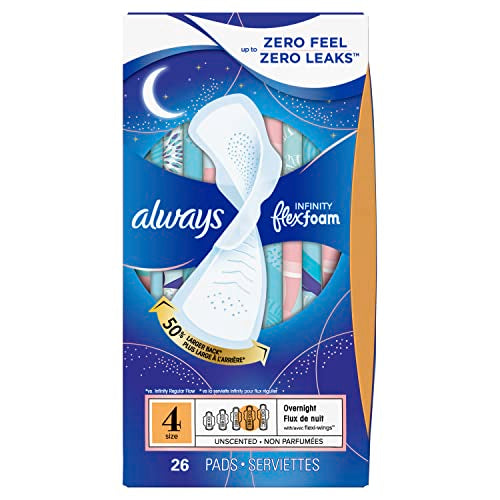 Always Infinity Feminine Pads For Women, Size 4 Overnight Absorbency, Multipack, With Flexfoam Always