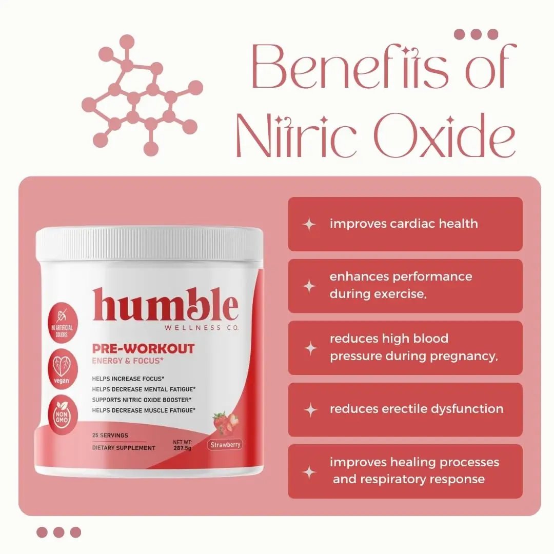 Humble Wellness Pre-Workout: Increase Focus, Decrease Mental Fatigue, Supports Nitric Oxide Booster, Decrease Muscle Fatigue, No Artificial Colors, Vegan, Non GMO, 25 Servings