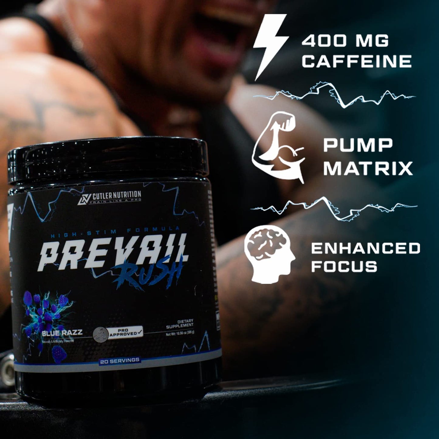 Cutler Nutrition High Stim Pre Workout Powder Prevail Rush Preworkout for Men & Women