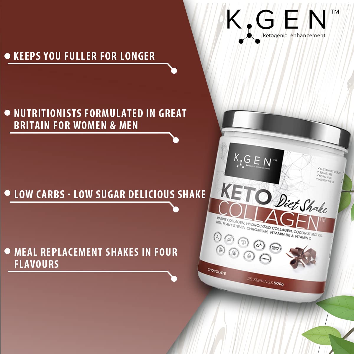 K-GEN Diet Shake Meal Replacement Keto Collagen Powder | Multi Collagen Protein with MCT Oil, Vitamin C K GEN ketogenic enhancement