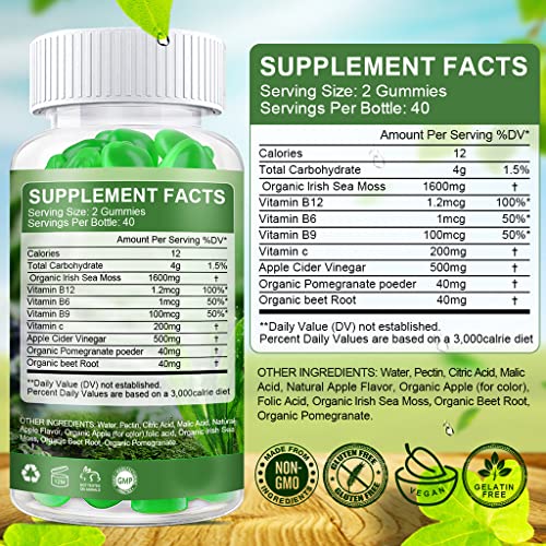 B BEWORTHS Apple Cider Vinegar & Sea Moss Gummies, Organic ACV Gummies B BEWORTHS